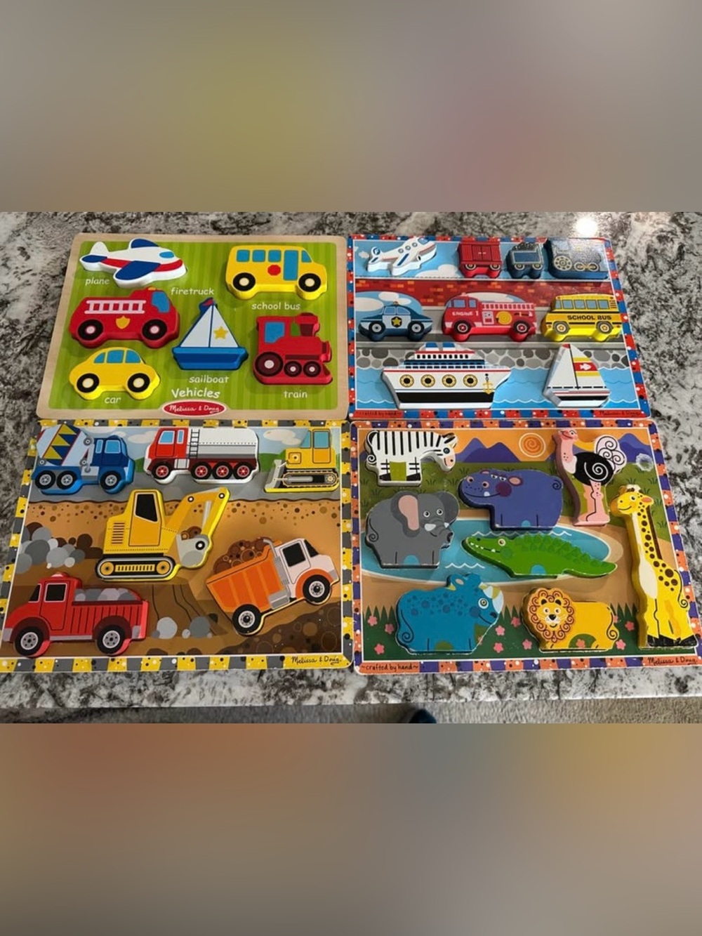 Melissa & Doug Bright Multicolor Wooden Vehicle & Animal Puzzle Collection